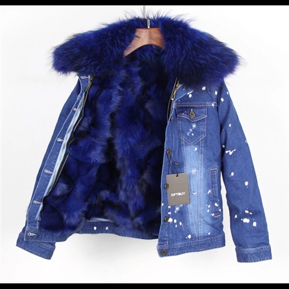 Denim Real Fur Jacket! Size small NWOT!!